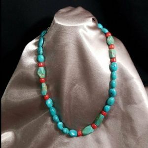 Peyote Bird Turquoise & Red Coral Necklace Vintage 1992 NWT